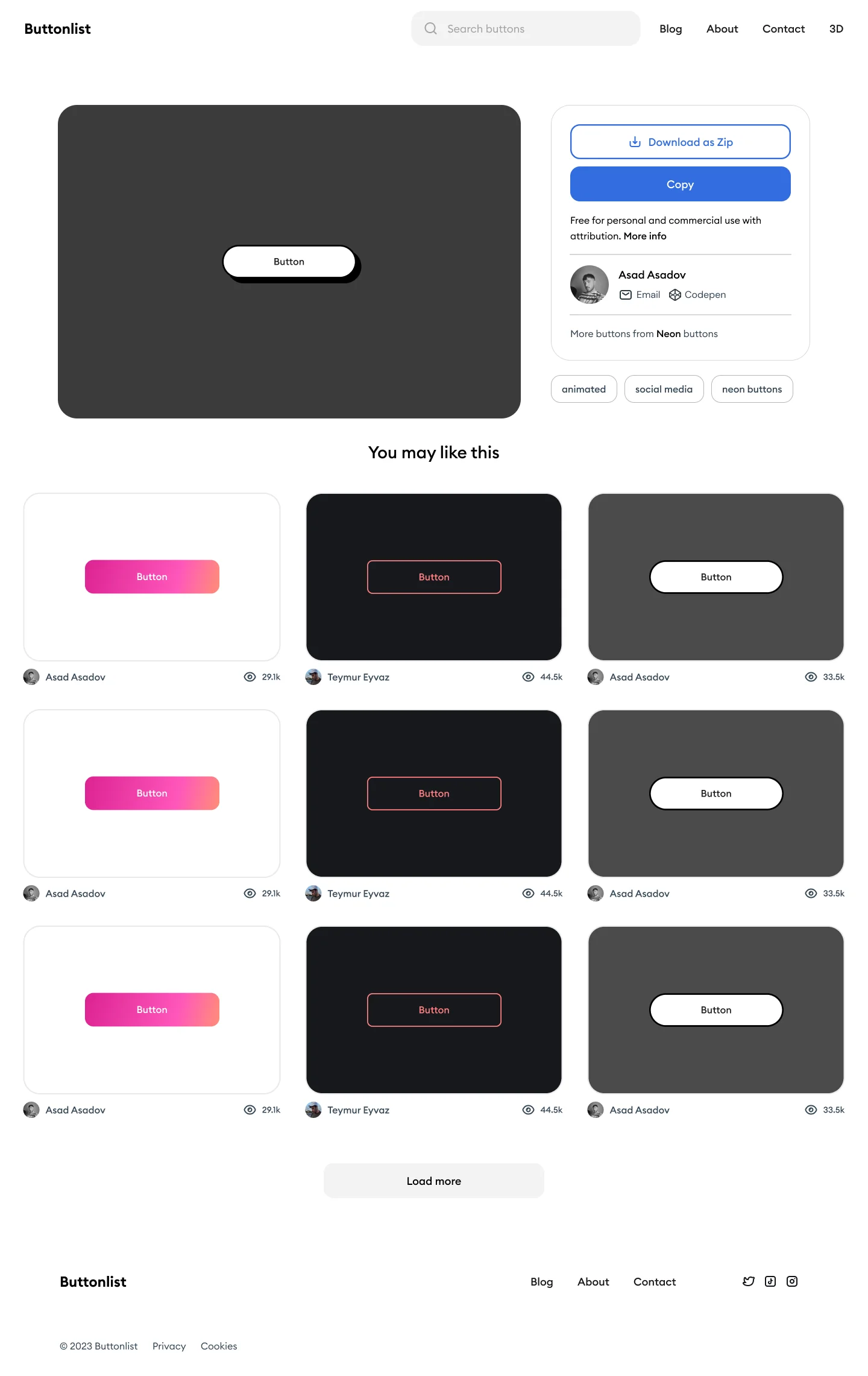 ButtonList web application UI Interfaces