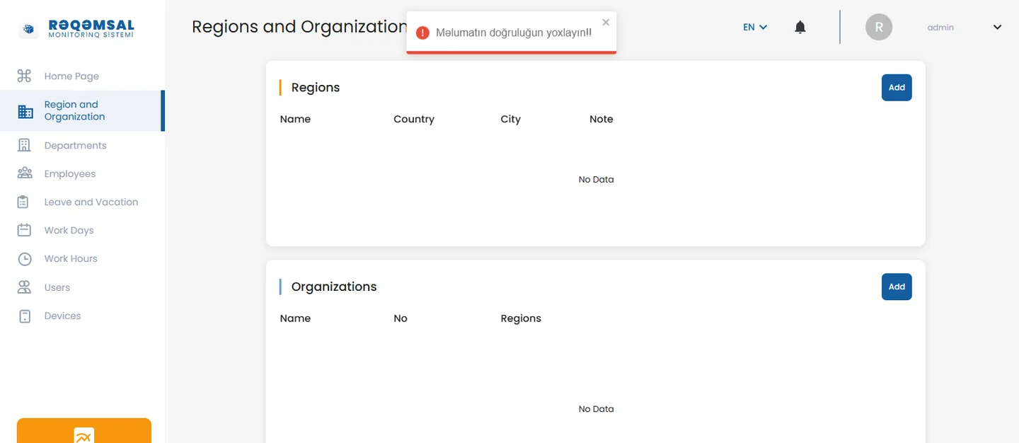 DIgital Student / Employee Monitoring System admin panel UI